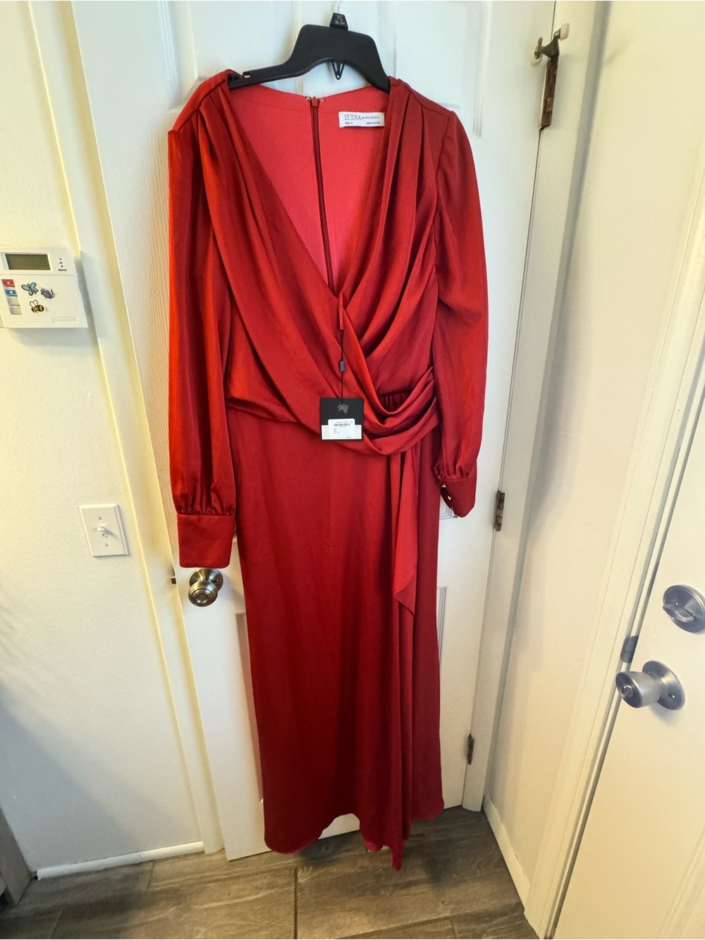 Mac Duggal Red Long-Sleeve Draped Wrap Dress